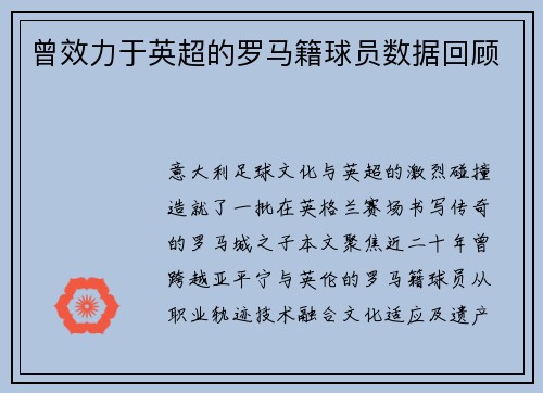 曾效力于英超的罗马籍球员数据回顾